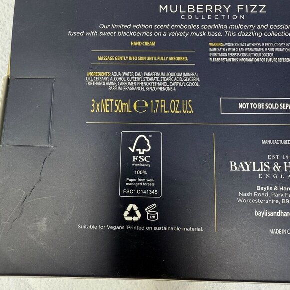 Baylis & Harding Mulberry Fizz Limited Edition Hand Cream Gift Set of Three - Picture 3 of 4